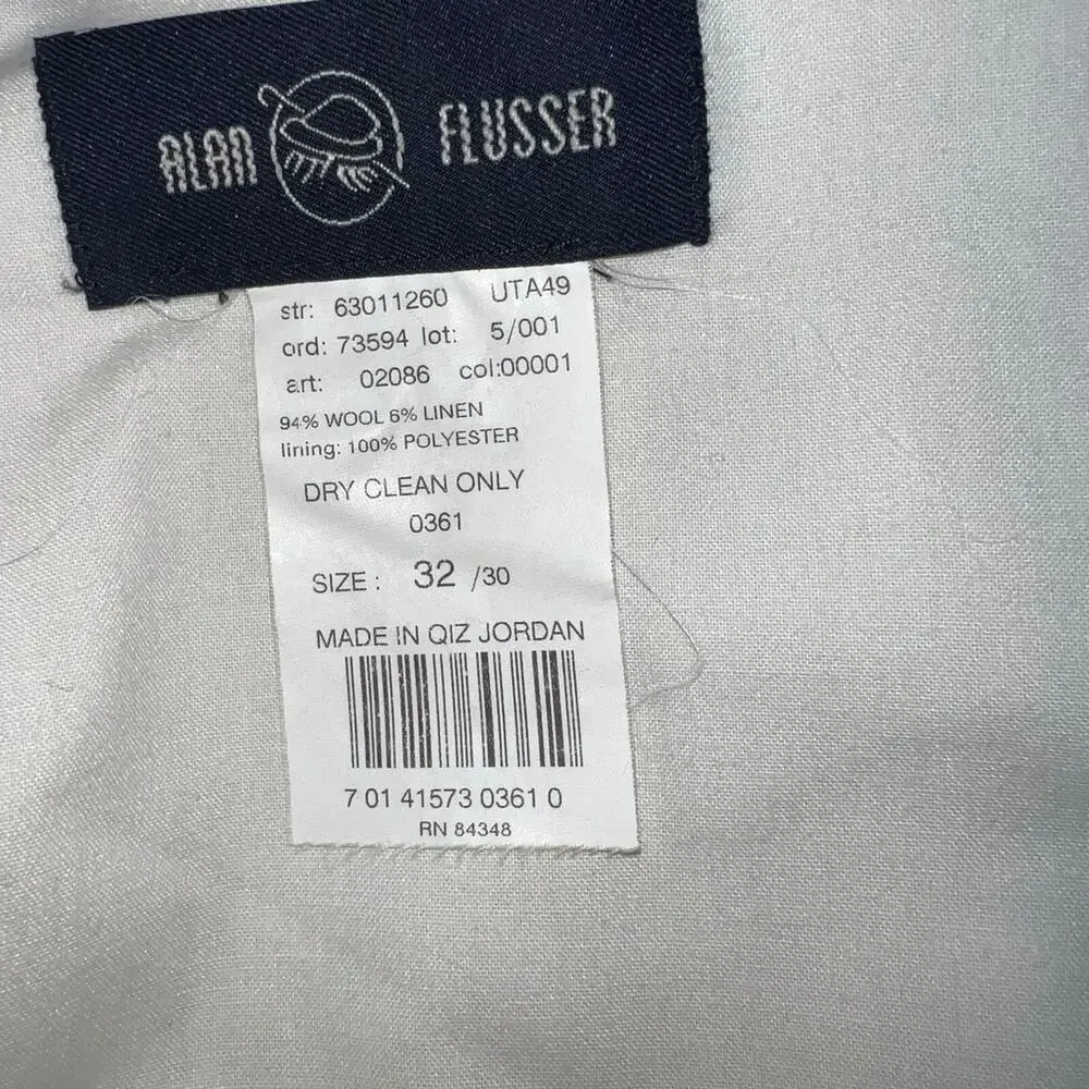 Alan Flusser men 32 micro houndstooth pleated wool linen cuffed dress pants flaw